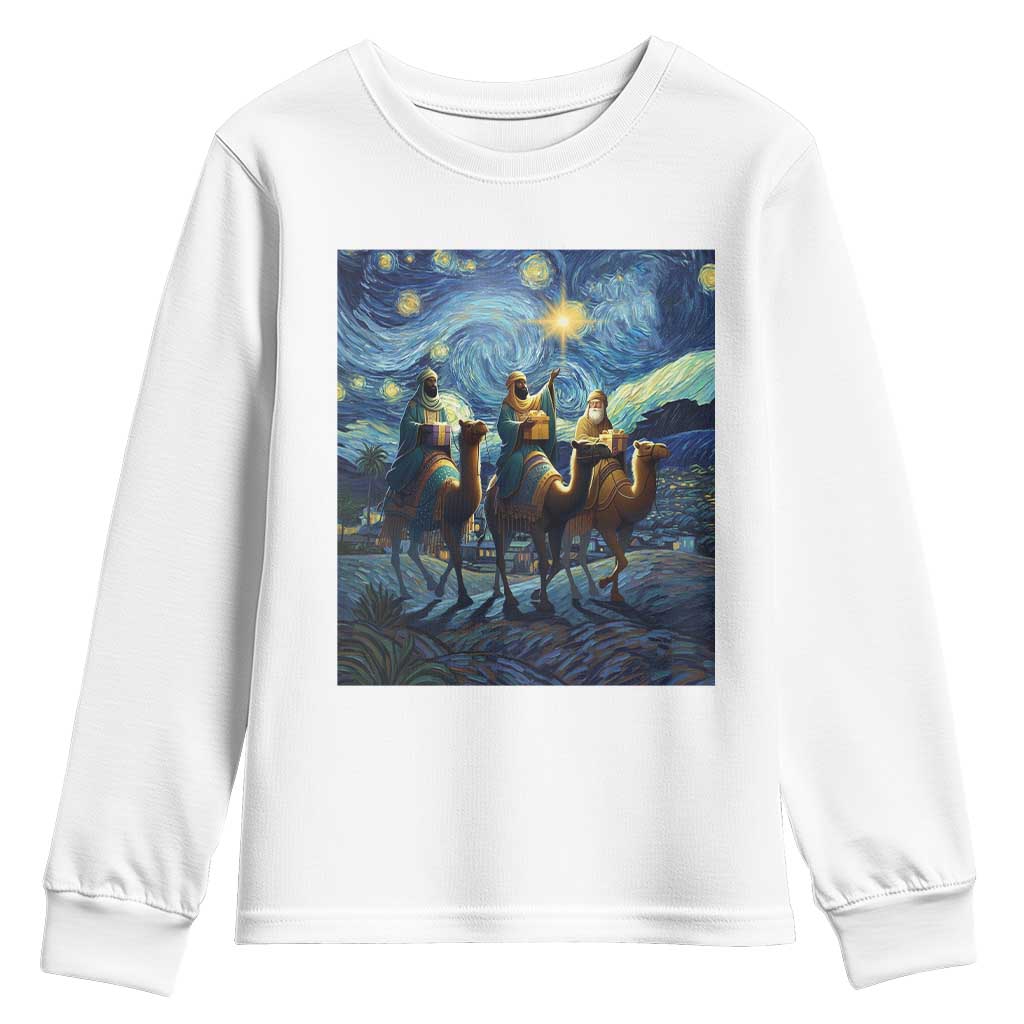 Three Kings Youth Sweatshirt Nativity Scene Starry Night Christian Christmas - Wonder Print Shop