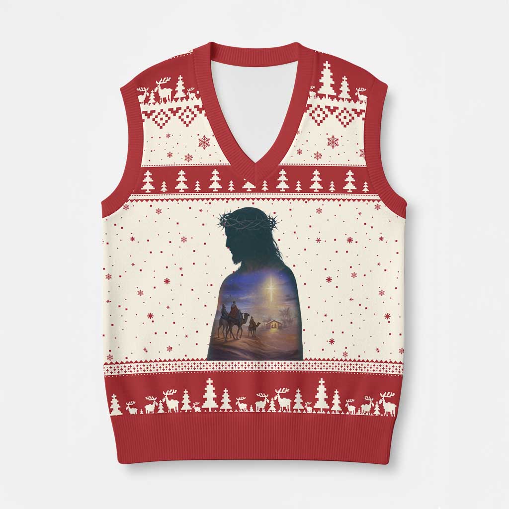 Three Wise Men Nativity Scene V-Neck Knit Sweater Vest Christian Jesus Faith - Wonder Print Shop
