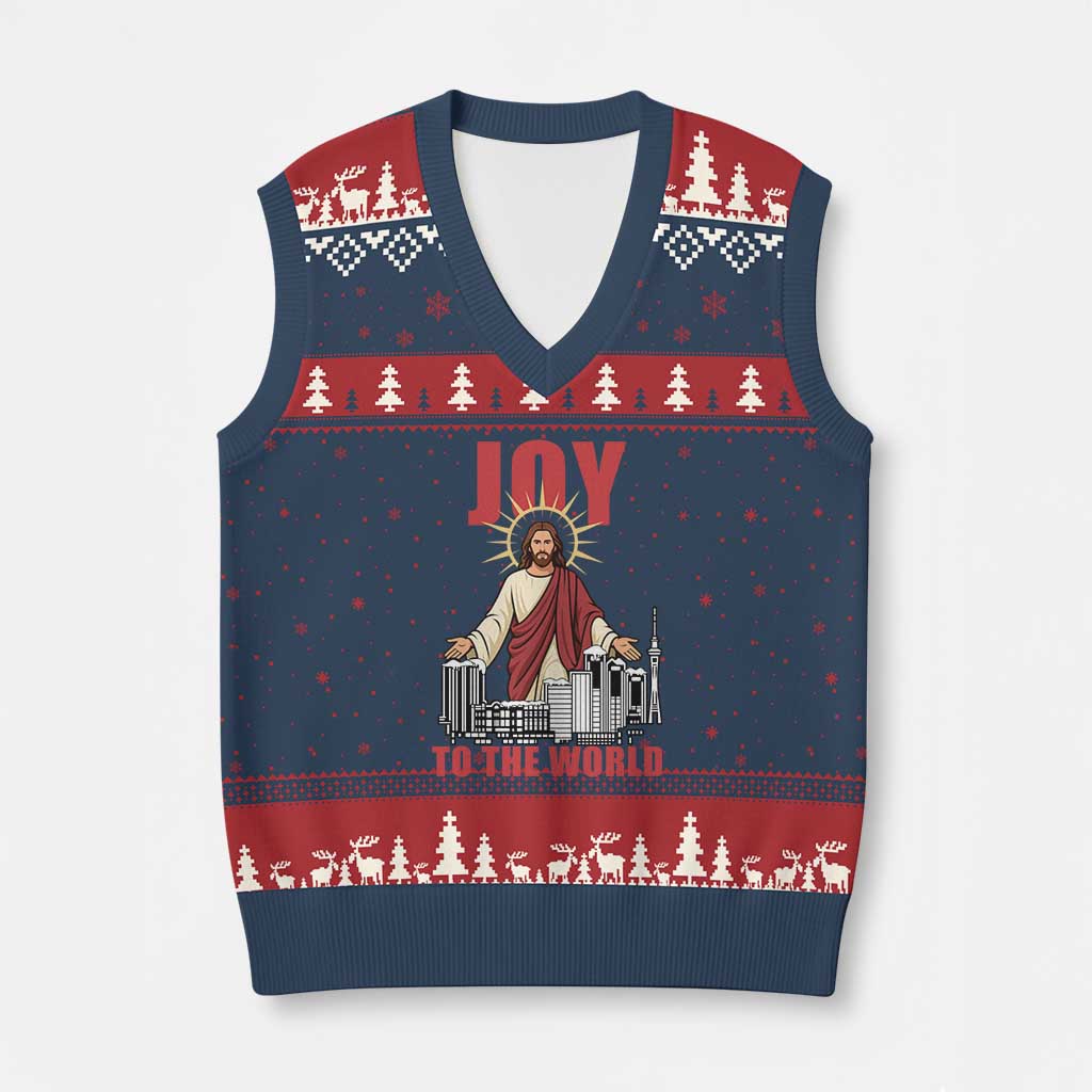 Jesus Xmas V-Neck Knit Sweater Vest Joy To The World Christian - Wonder Print Shop