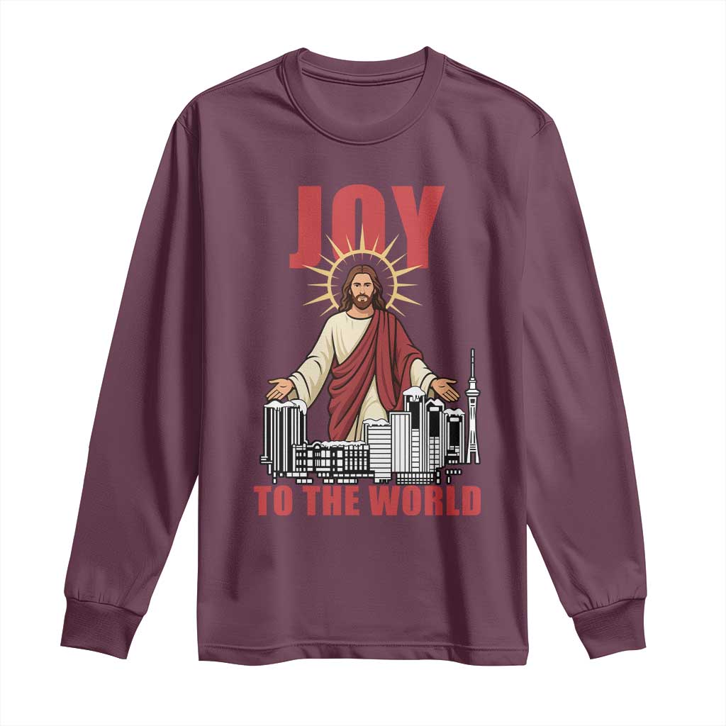 Jesus Christmas Long Sleeve Shirt Joy To The World Christian - Wonder Print Shop