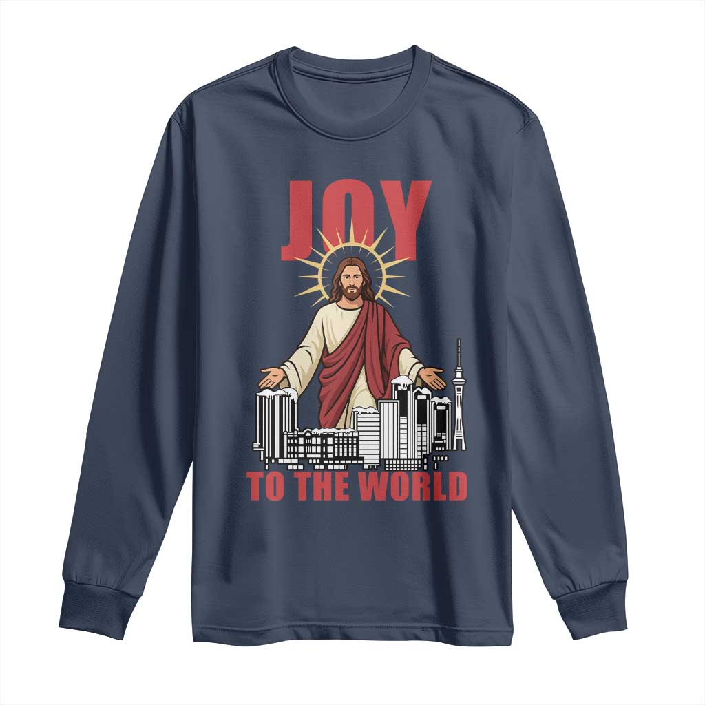Jesus Christmas Long Sleeve Shirt Joy To The World Christian - Wonder Print Shop