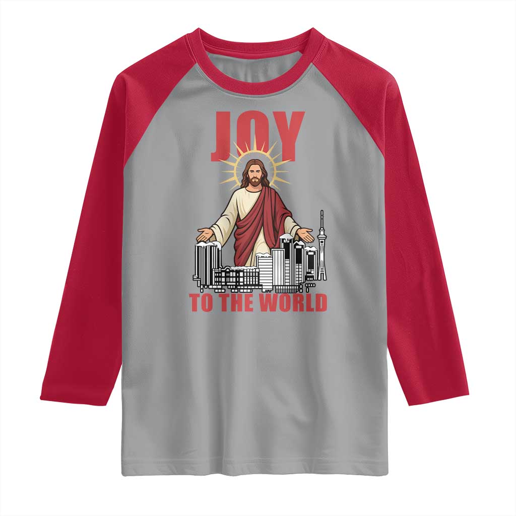 Jesus Christmas Raglan Shirt Joy To The World Christian - Wonder Print Shop