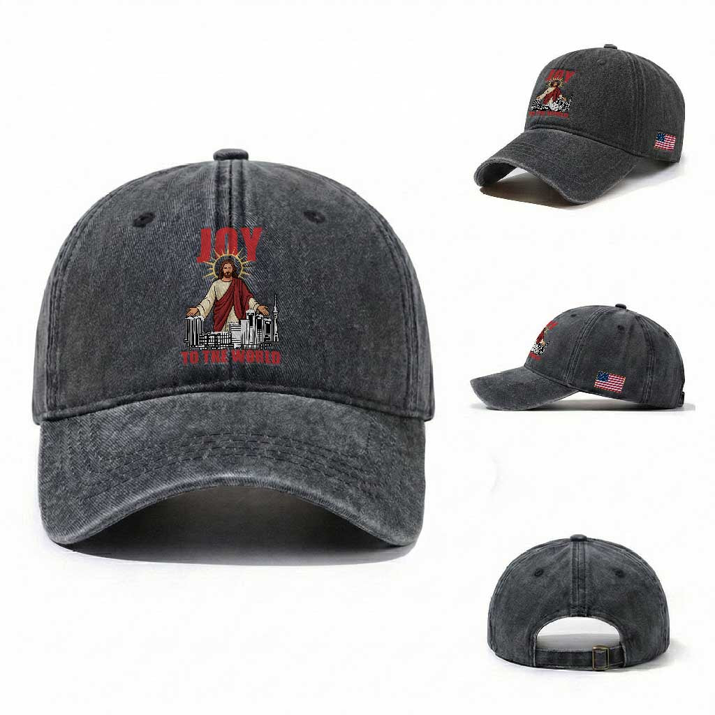 Jesus Christmas Washed Cotton Baseball Cap Joy To The World Christian