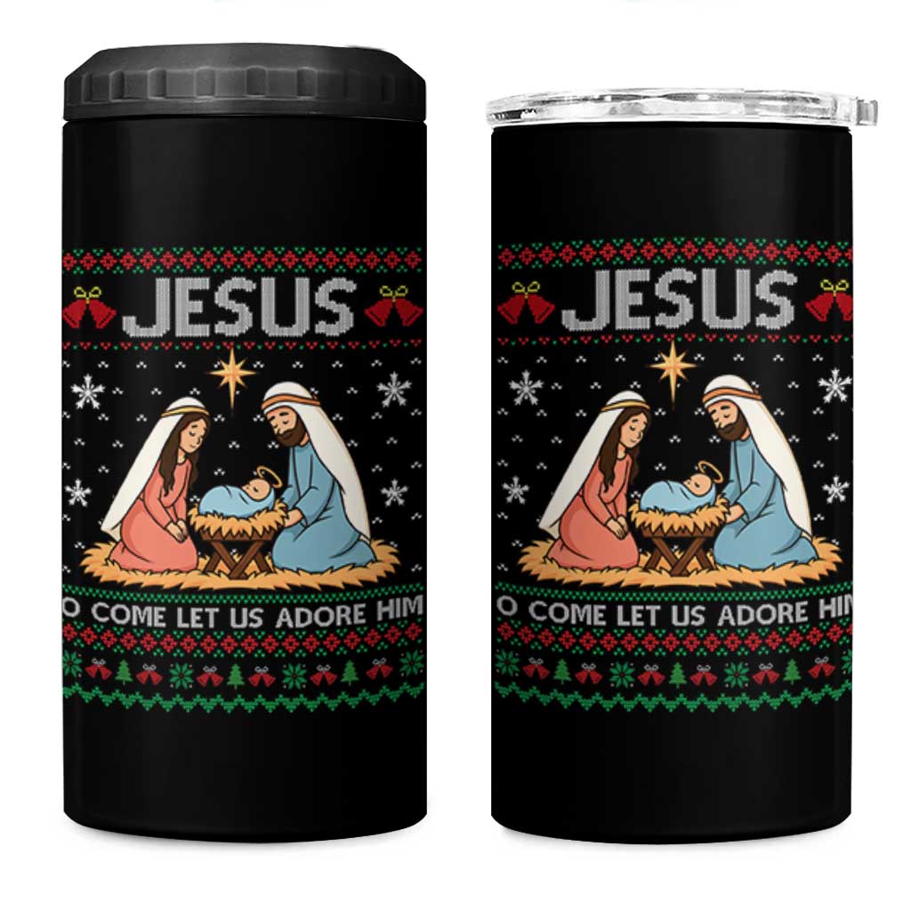 Nativity Scene Christmas 4 in 1 Can Cooler Tumbler Baby Jesus Christian Xmas - Wonder Print Shop