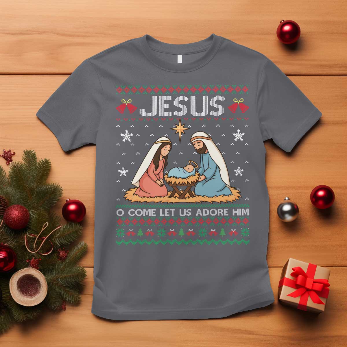Nativity Scene Christmas T Shirt Baby Jesus Christian Xmas - Wonder Print Shop