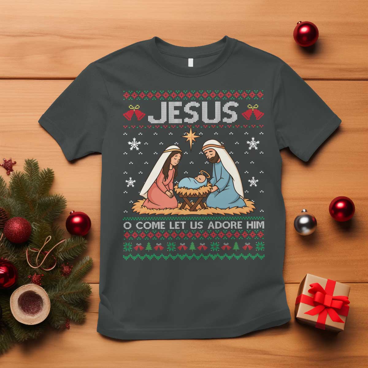 Nativity Scene Christmas T Shirt Baby Jesus Christian Xmas - Wonder Print Shop