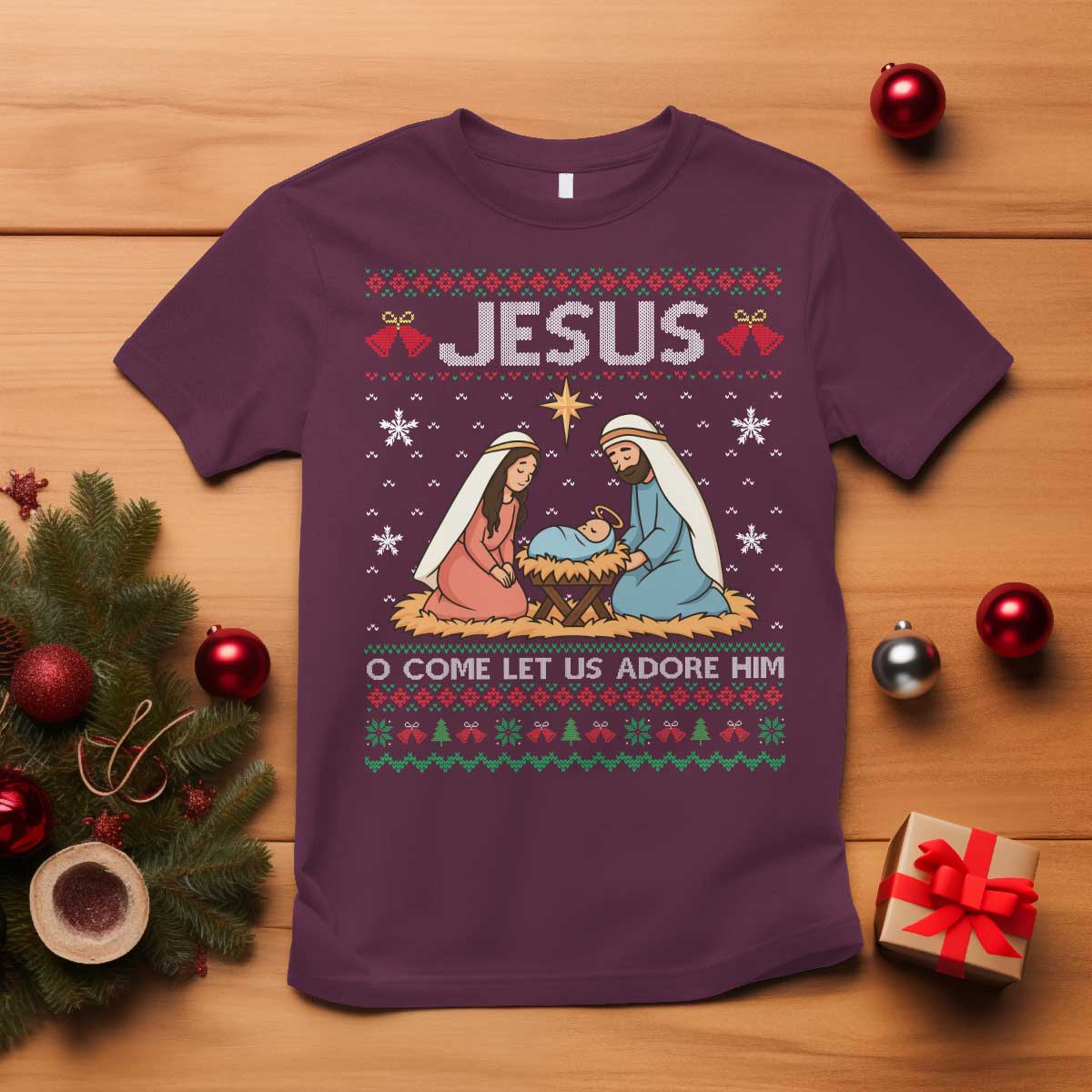 Nativity Scene Christmas T Shirt Baby Jesus Christian Xmas - Wonder Print Shop