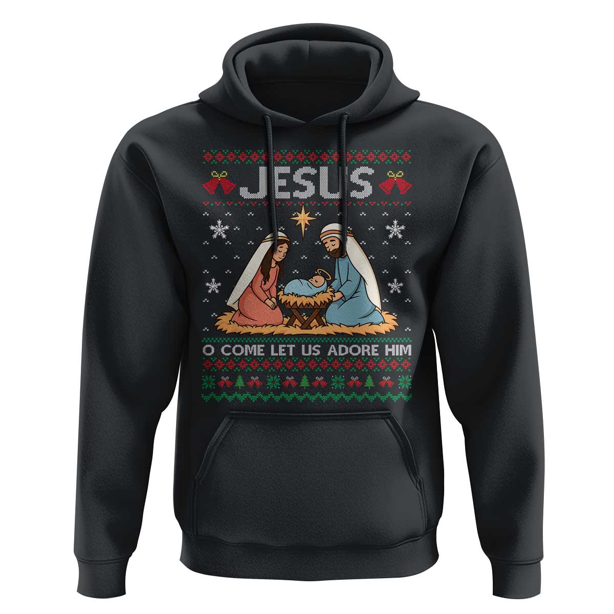 Nativity Scene Christmas Hoodie Baby Jesus Christian Xmas - Wonder Print Shop