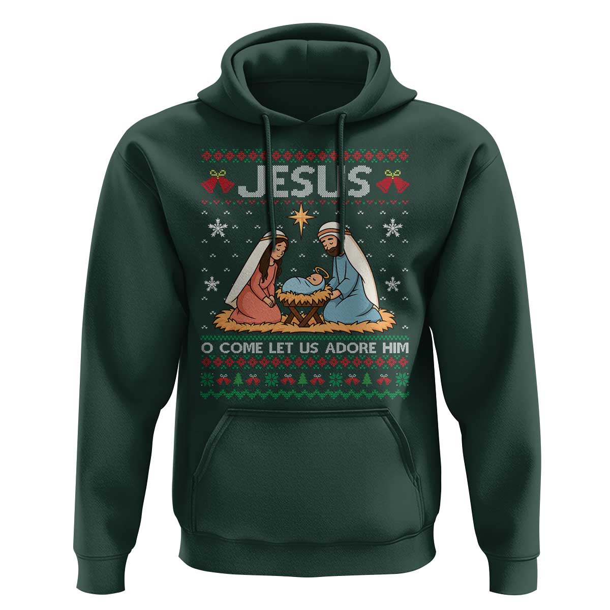 Nativity Scene Christmas Hoodie Baby Jesus Christian Xmas - Wonder Print Shop