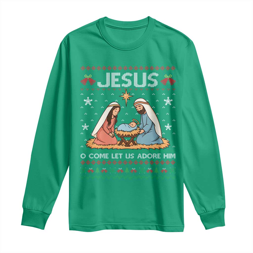 Nativity Scene Christmas Long Sleeve Shirt Baby Jesus Christian Xmas - Wonder Print Shop