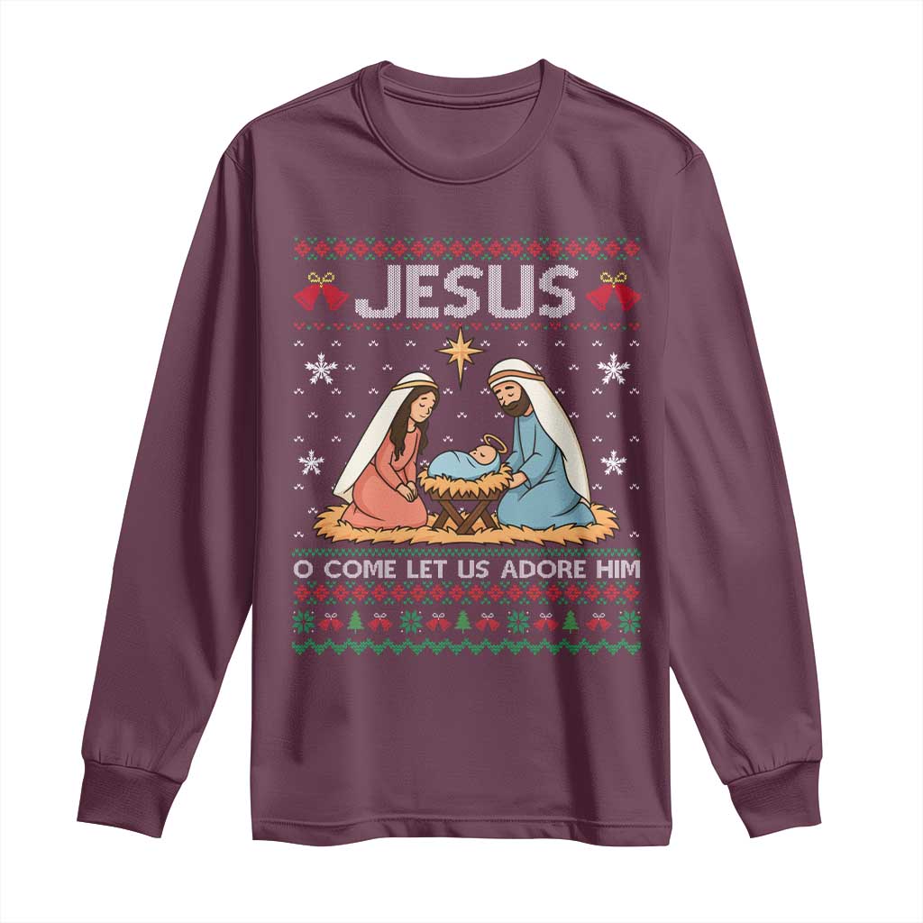 Nativity Scene Christmas Long Sleeve Shirt Baby Jesus Christian Xmas - Wonder Print Shop
