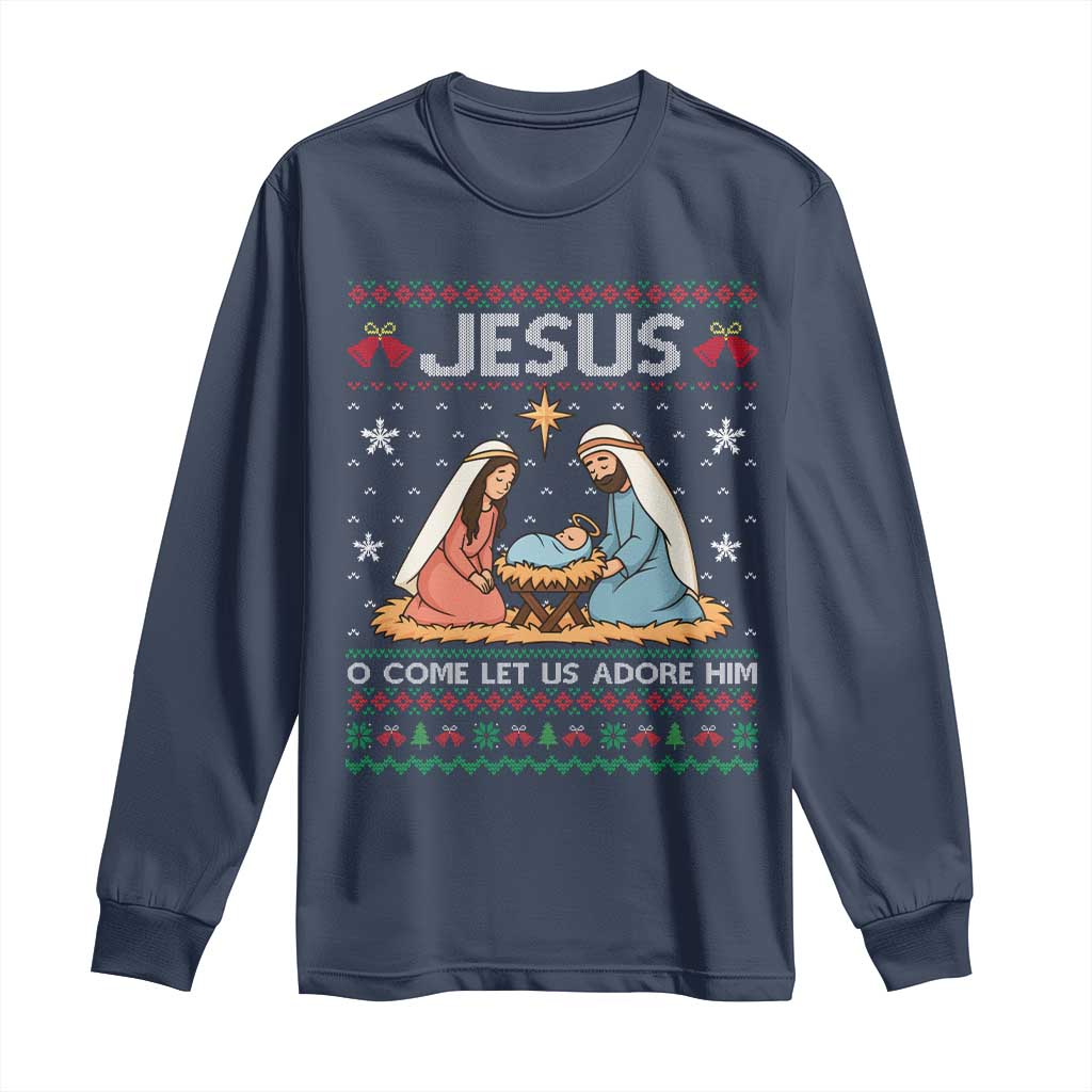 Nativity Scene Christmas Long Sleeve Shirt Baby Jesus Christian Xmas - Wonder Print Shop