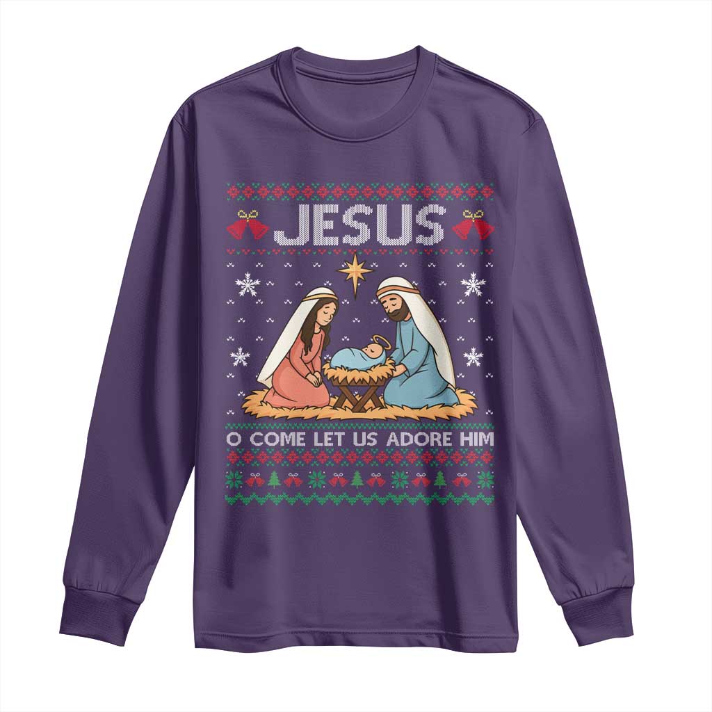 Nativity Scene Christmas Long Sleeve Shirt Baby Jesus Christian Xmas - Wonder Print Shop