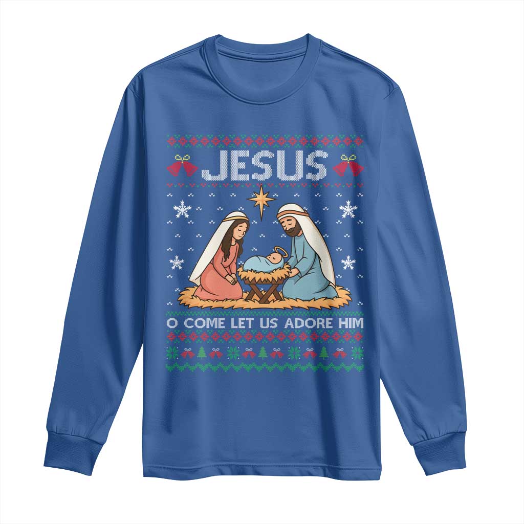 Nativity Scene Christmas Long Sleeve Shirt Baby Jesus Christian Xmas - Wonder Print Shop