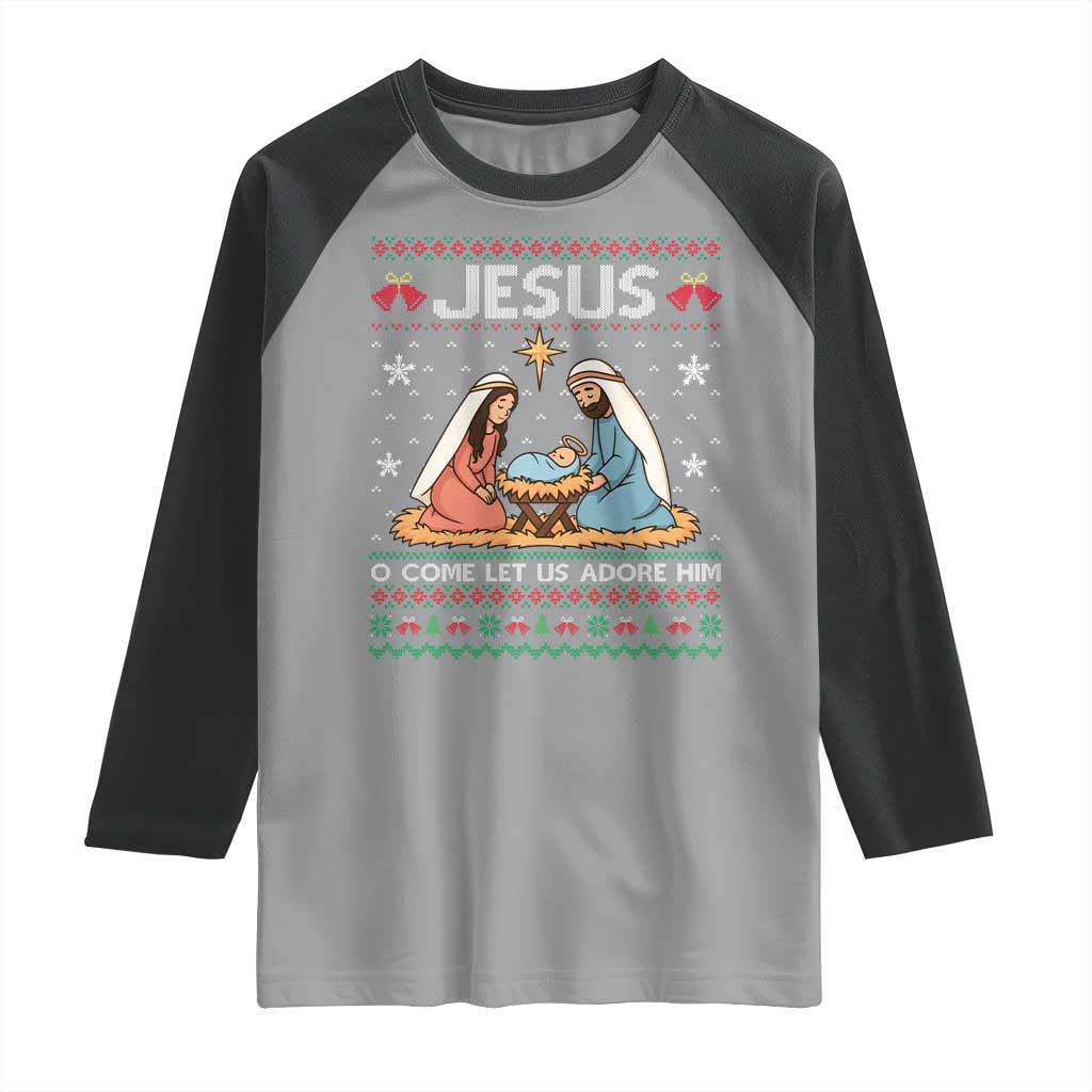Nativity Scene Christmas Raglan Shirt Baby Jesus Christian Xmas - Wonder Print Shop