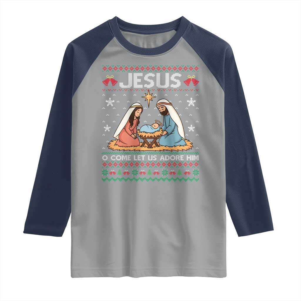 Nativity Scene Christmas Raglan Shirt Baby Jesus Christian Xmas - Wonder Print Shop