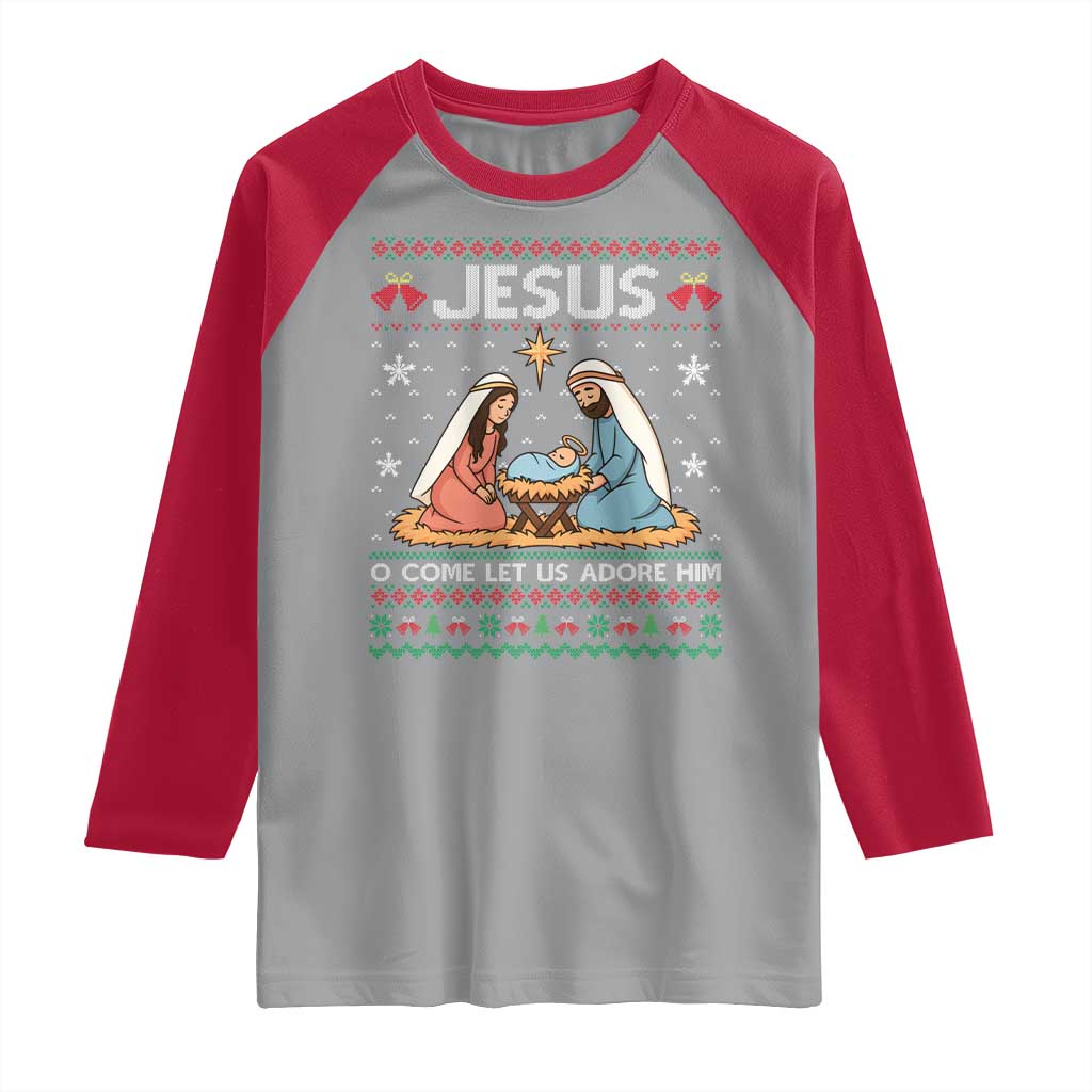Nativity Scene Christmas Raglan Shirt Baby Jesus Christian Xmas - Wonder Print Shop
