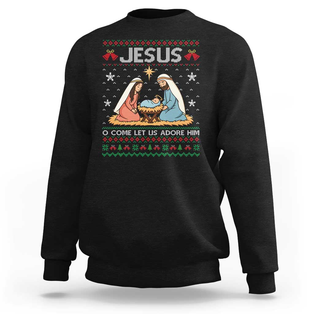 Nativity Scene Christmas Sweatshirt Baby Jesus Christian Xmas - Wonder Print Shop