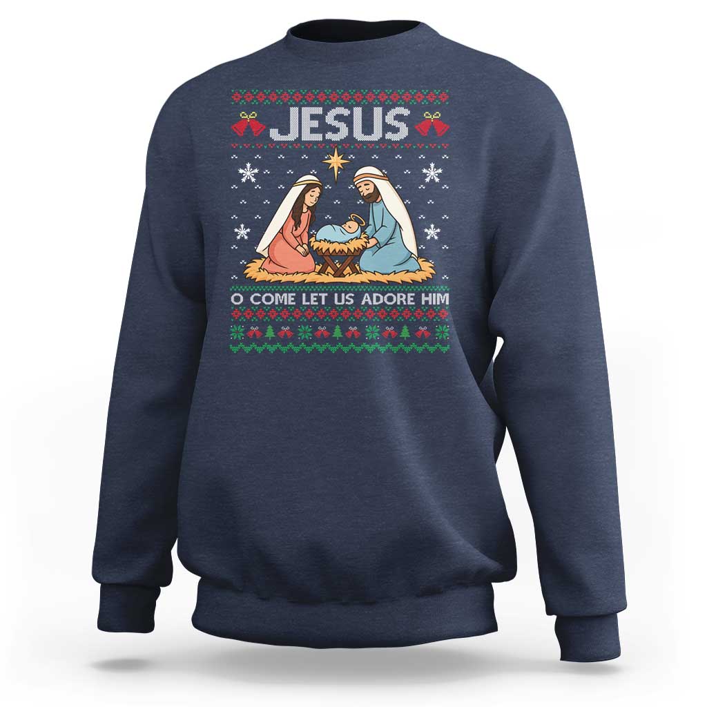 Nativity Scene Christmas Sweatshirt Baby Jesus Christian Xmas - Wonder Print Shop