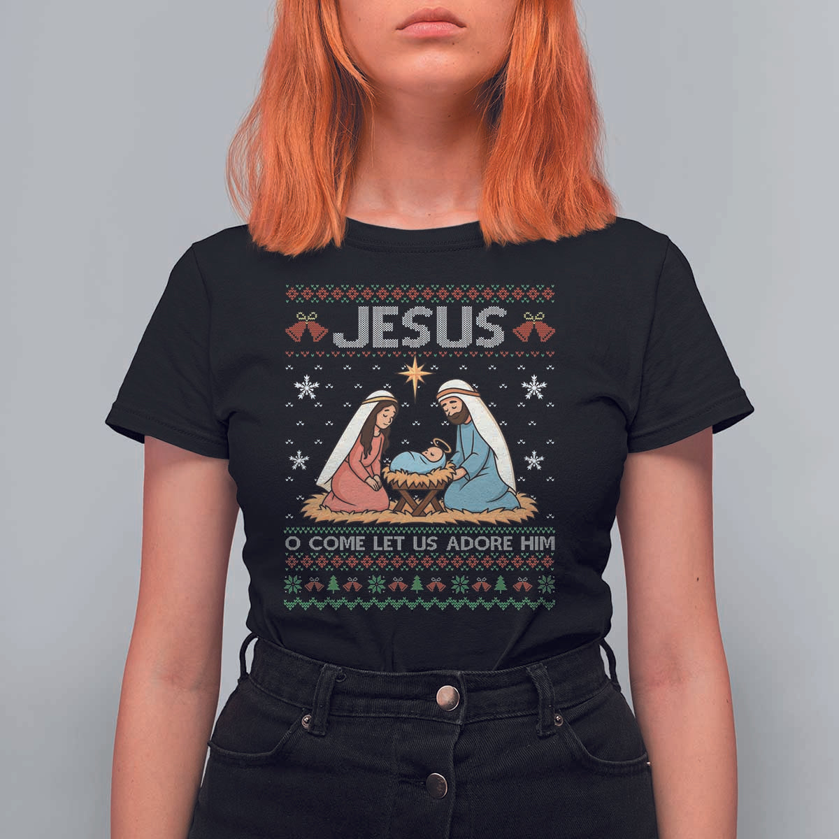 Nativity Scene Christmas T Shirt For Women Baby Jesus Christian Xmas - Wonder Print Shop