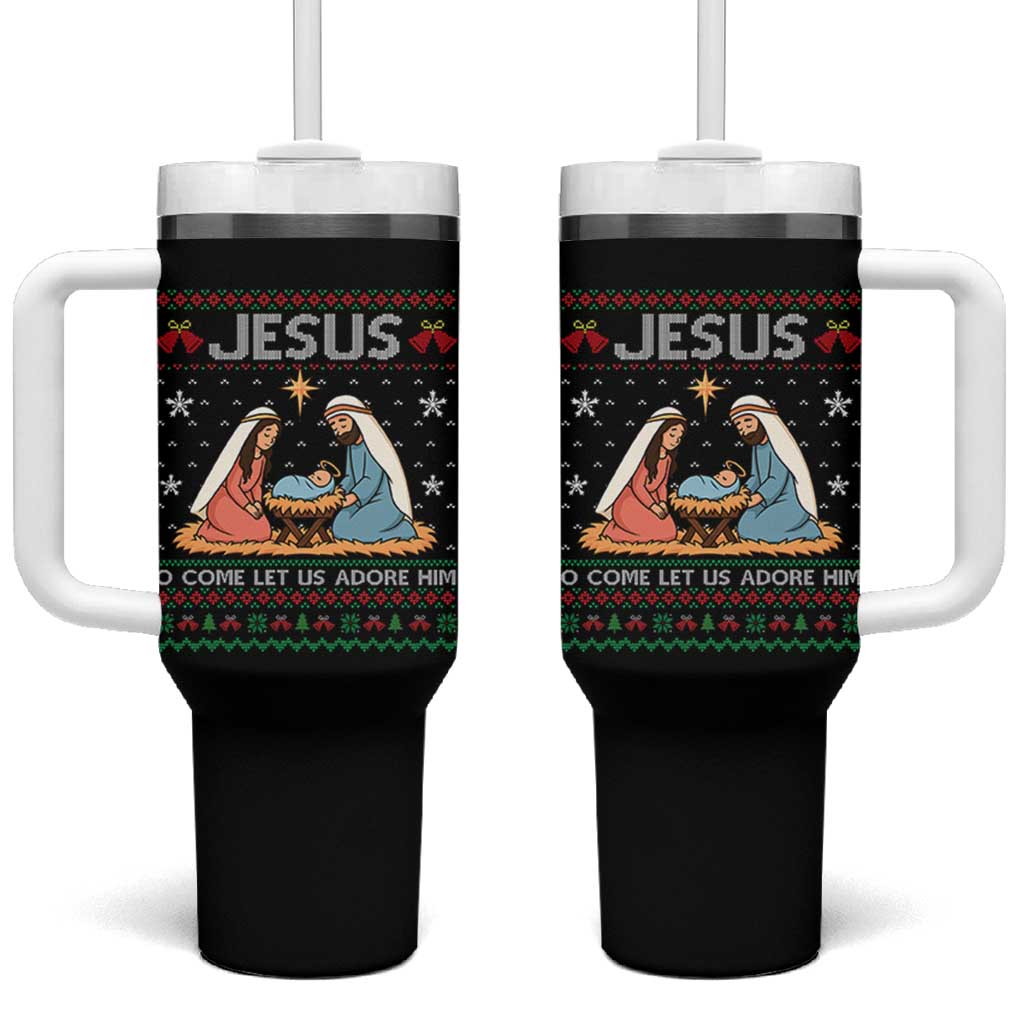 Nativity Scene Christmas Tumbler With Handle Baby Jesus Christian Xmas - Wonder Print Shop