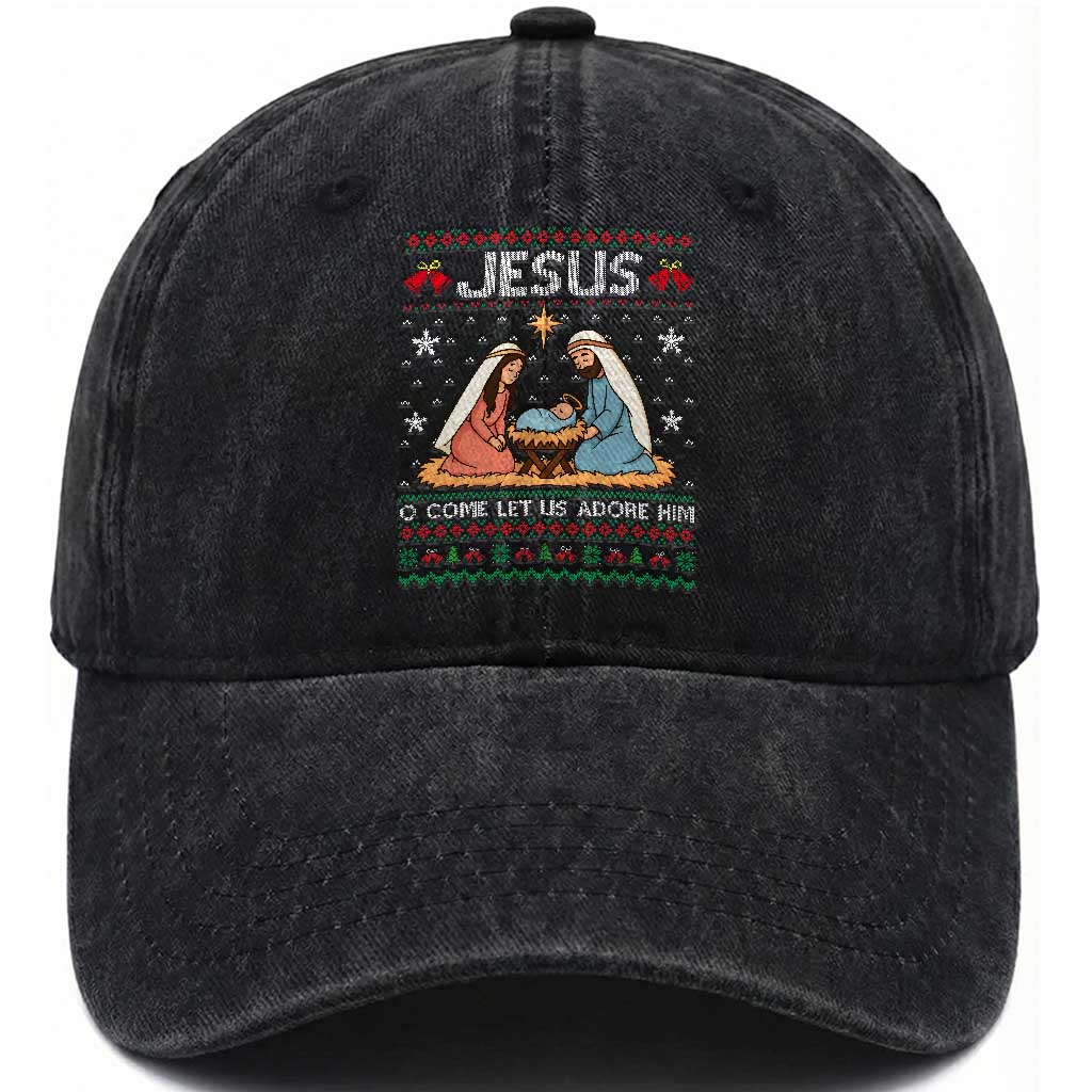 Nativity Scene Christmas Washed Cotton Baseball Cap Baby Jesus Christian Xmas