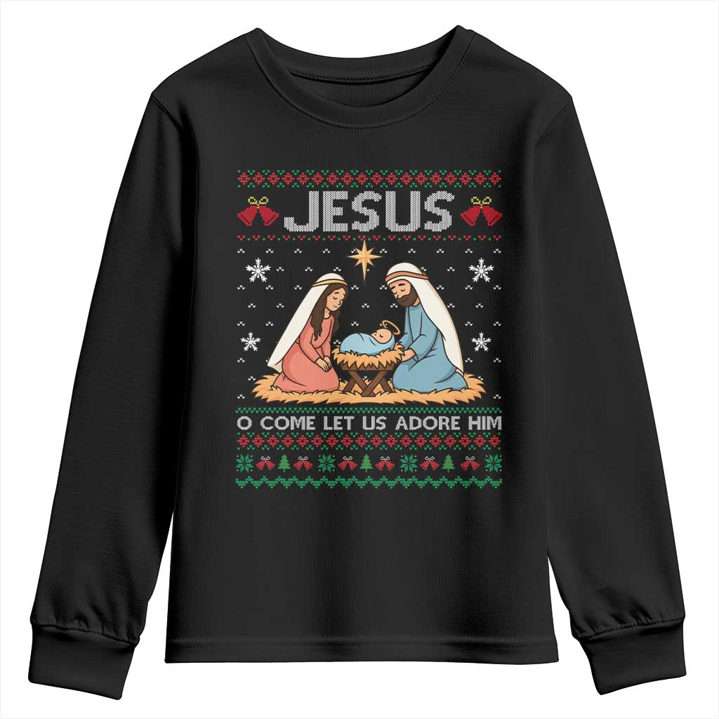 Nativity Scene Christmas Youth Sweatshirt Baby Jesus Christian Xmas - Wonder Print Shop