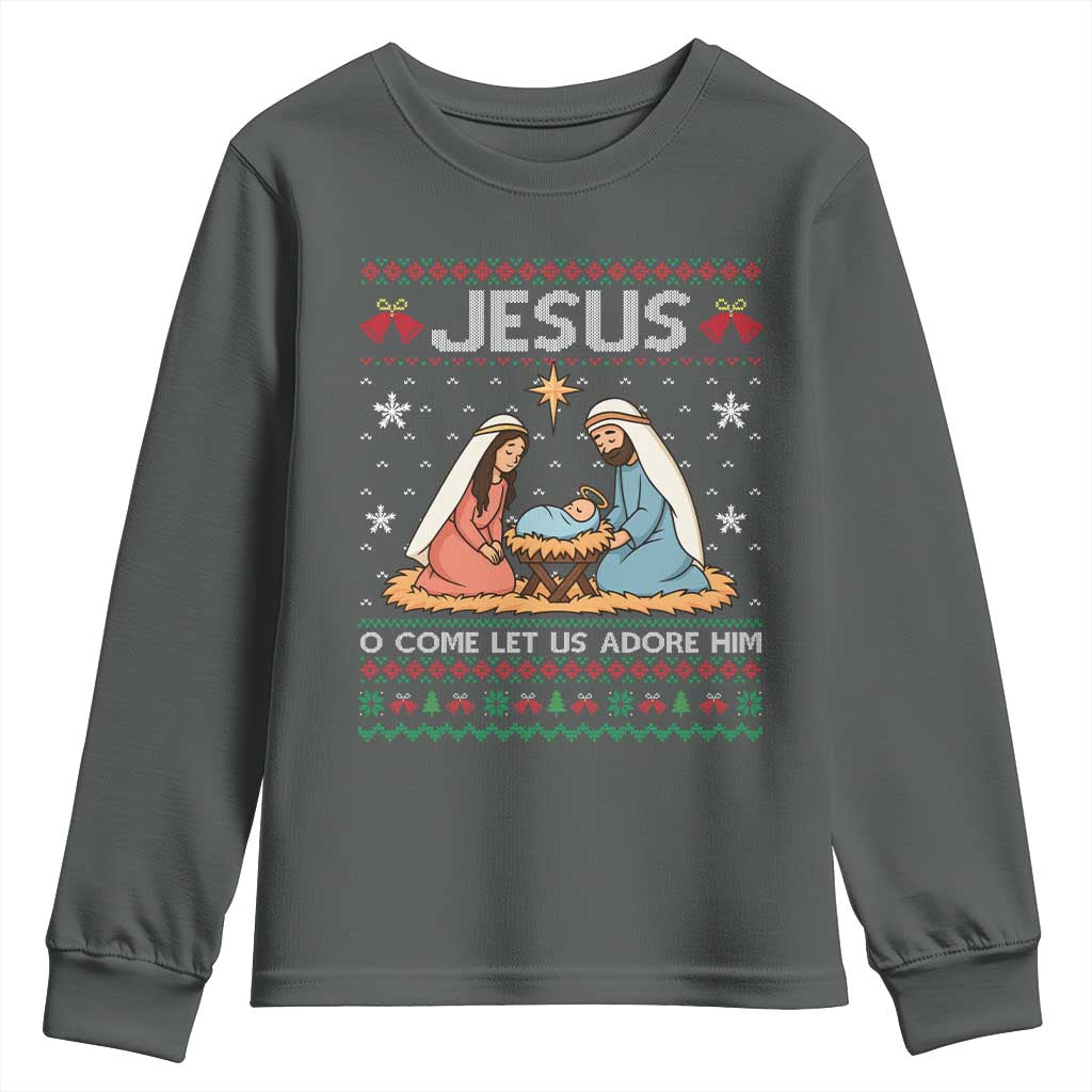 Nativity Scene Christmas Youth Sweatshirt Baby Jesus Christian Xmas - Wonder Print Shop