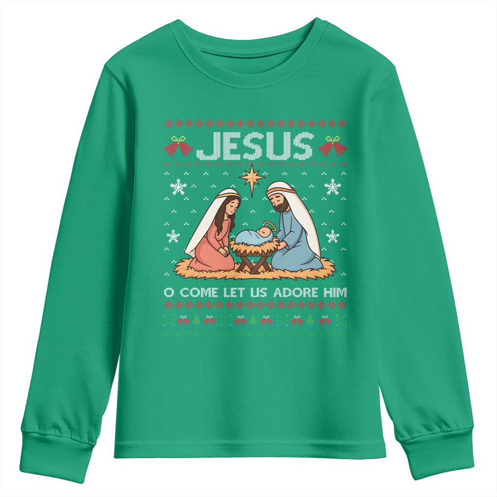 Nativity Scene Christmas Youth Sweatshirt Baby Jesus Christian Xmas - Wonder Print Shop