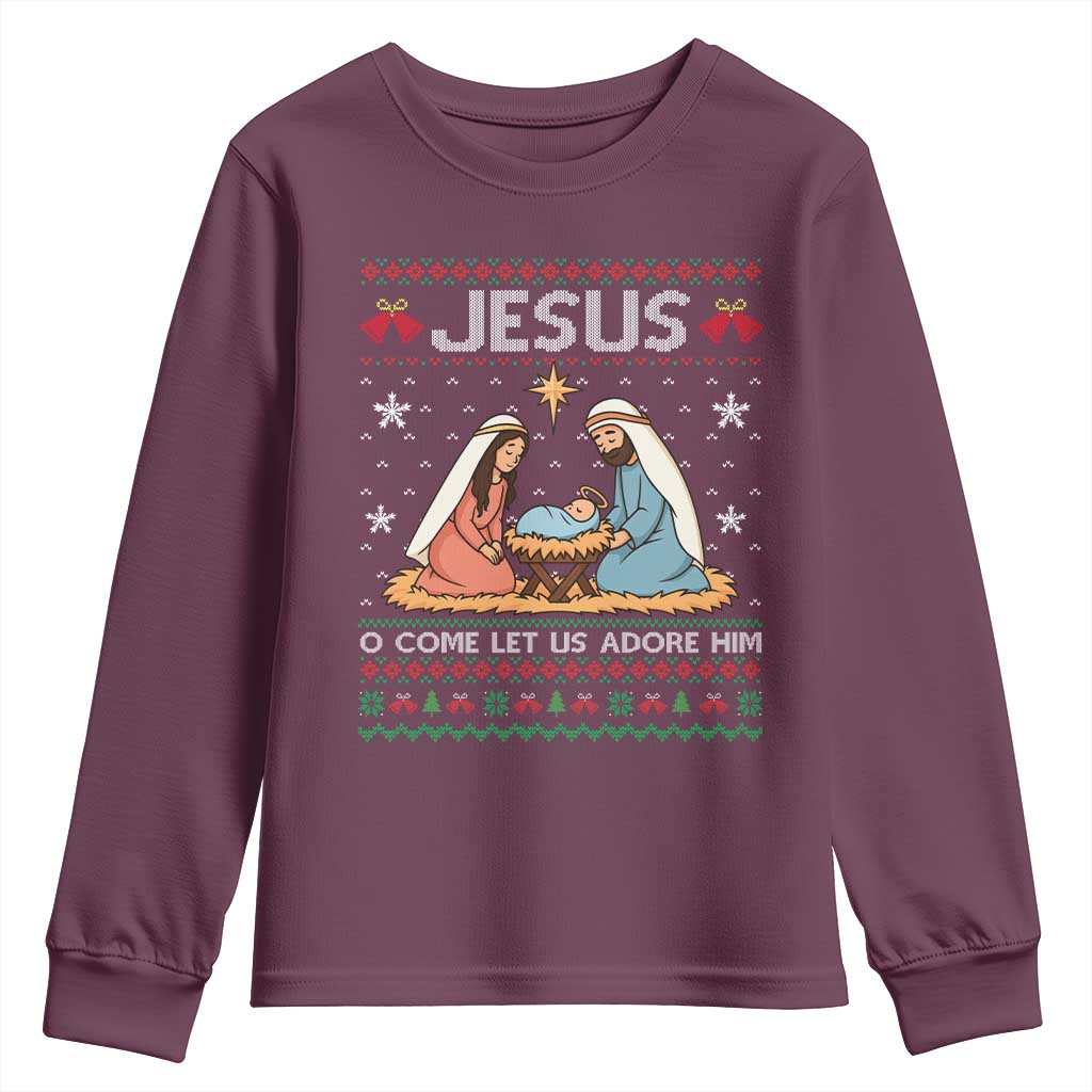 Nativity Scene Christmas Youth Sweatshirt Baby Jesus Christian Xmas - Wonder Print Shop