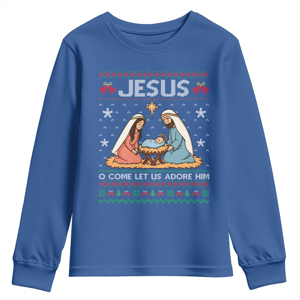 Nativity Scene Christmas Youth Sweatshirt Baby Jesus Christian Xmas - Wonder Print Shop