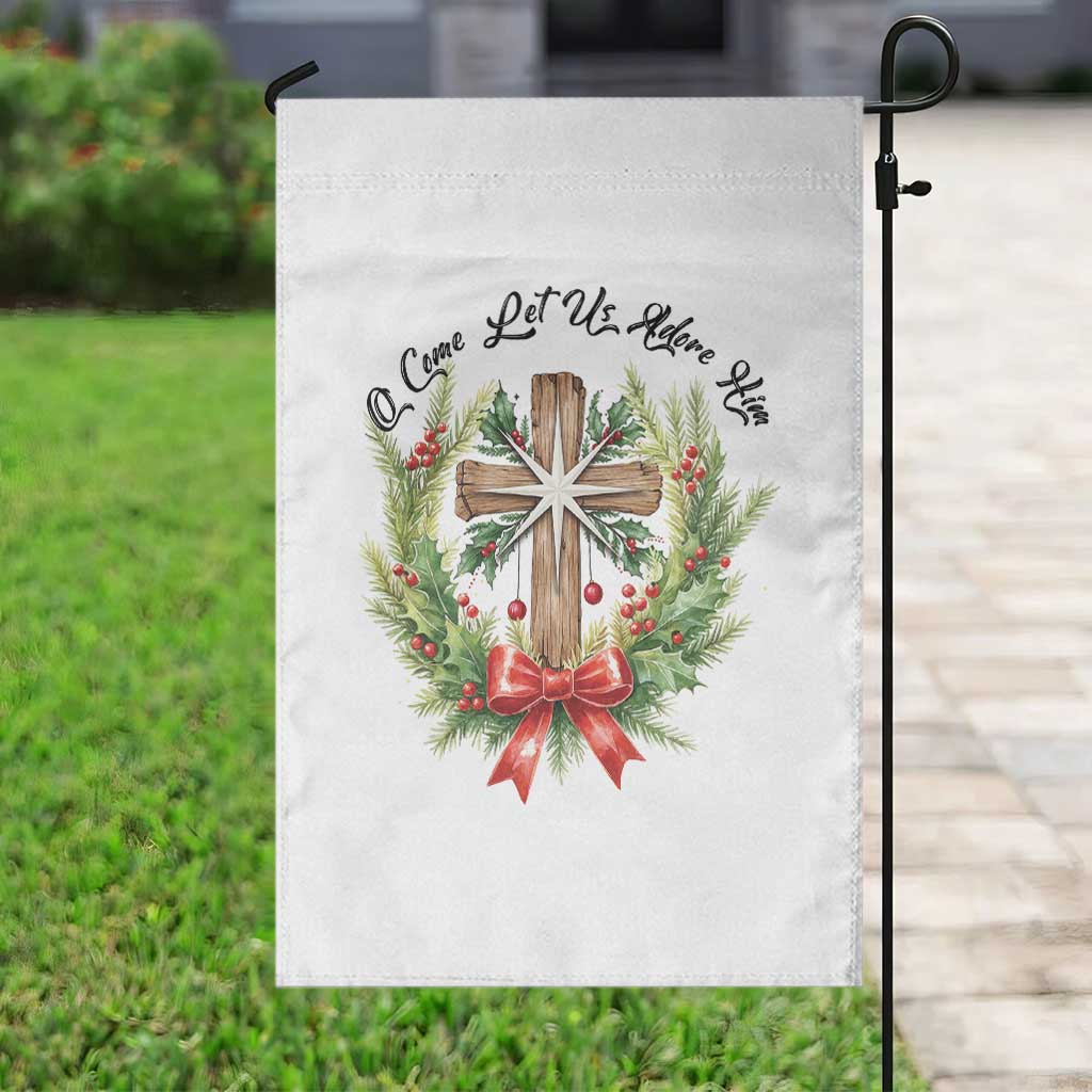 Cross Christmas Garden Flag O Come Let Us Adove Him - Wonder Print Shop