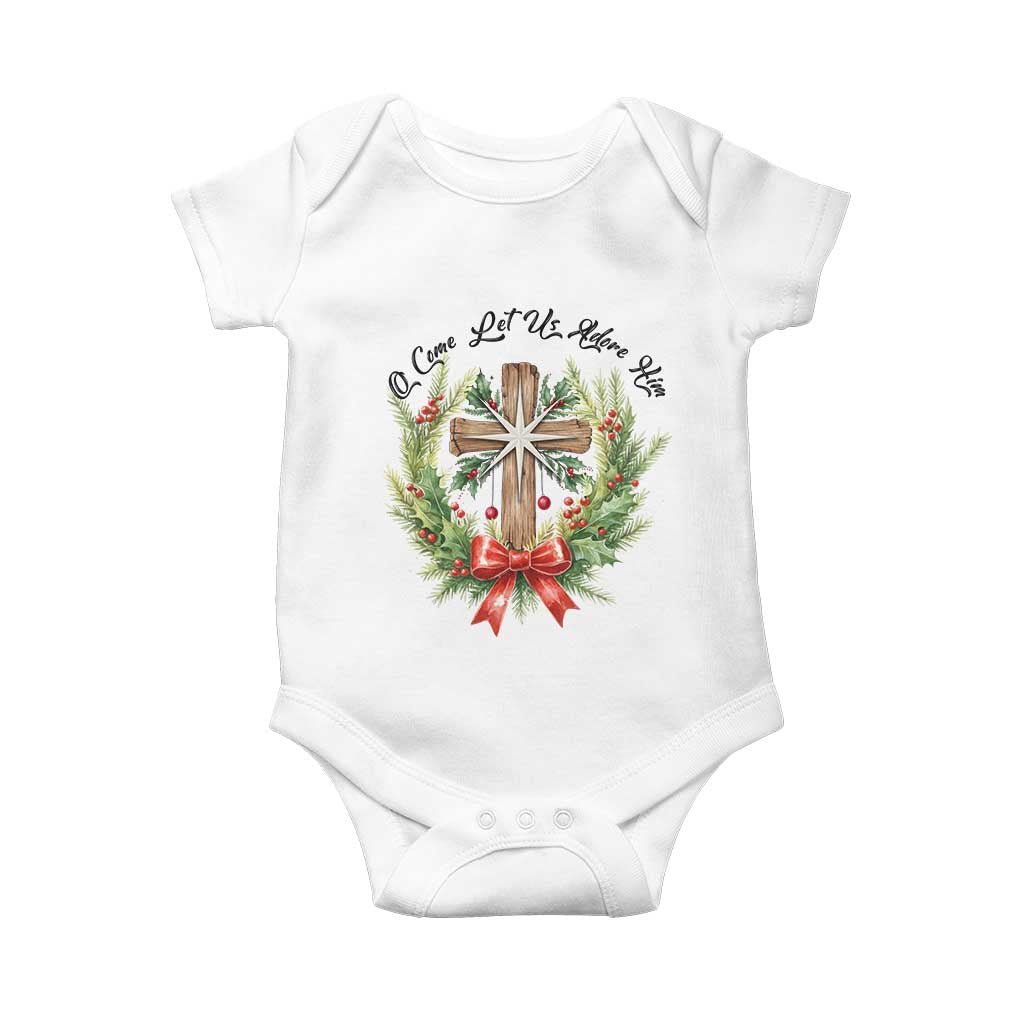 Cross Christmas Baby Onesie O Come Let Us Adove Him - Wonder Print Shop