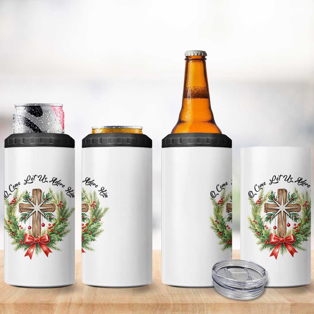 Cross Christmas 4 in 1 Can Cooler Tumbler O Come Let Us Adove Him - Wonder Print Shop