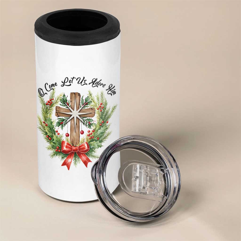 Cross Christmas 4 in 1 Can Cooler Tumbler O Come Let Us Adove Him - Wonder Print Shop