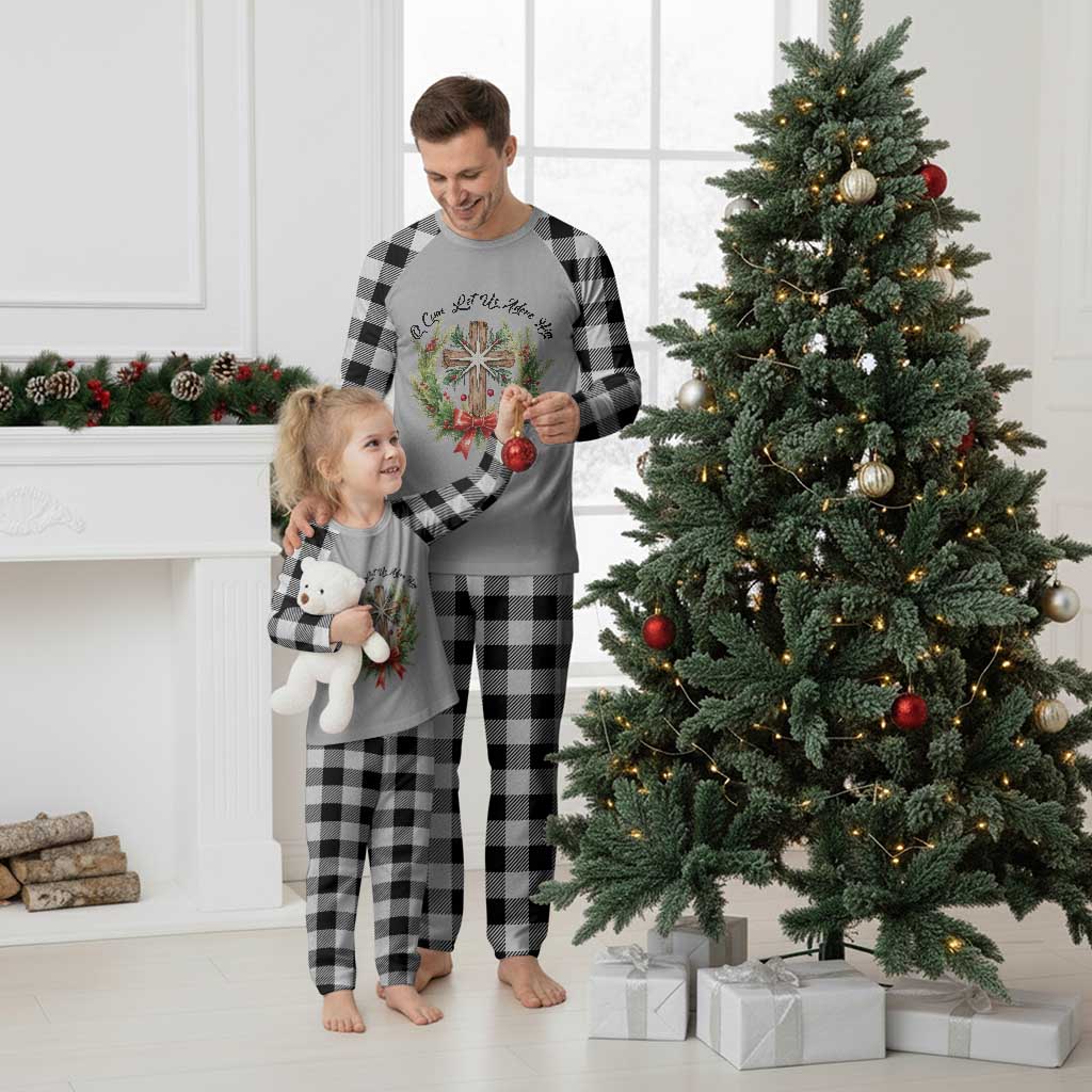 Cross Christmas Plaid Pajama Set O Come Let Us Adove Him - Wonder Print Shop