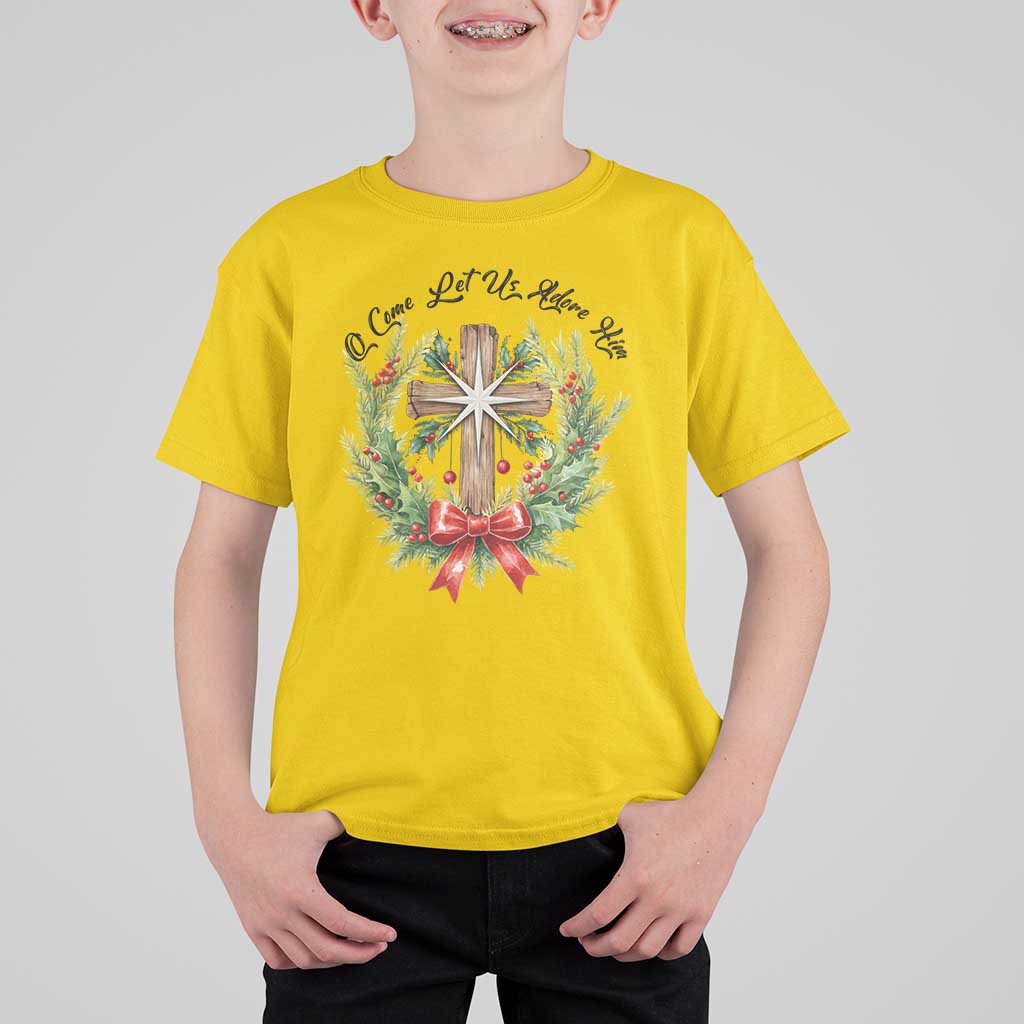 Cross Christmas T Shirt For Kid O Come Let Us Adove Him - Wonder Print Shop
