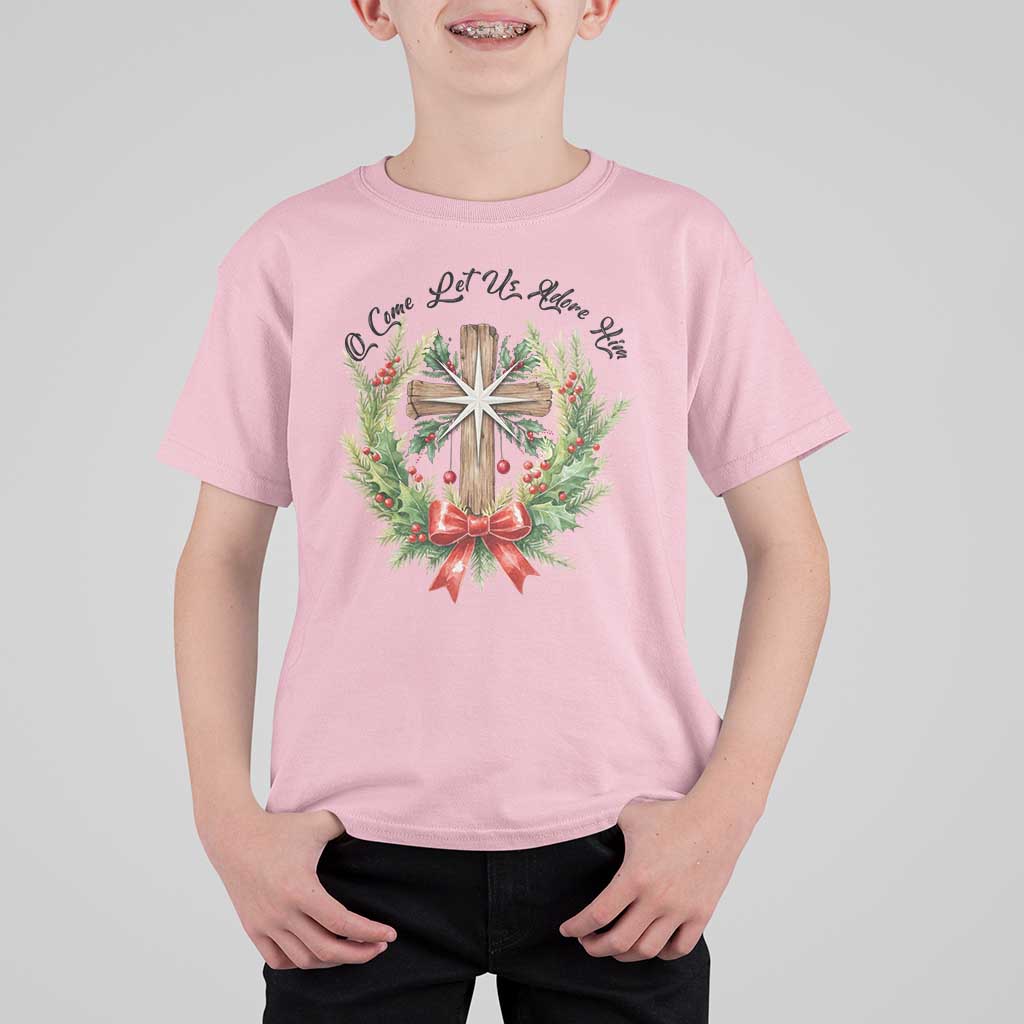 Cross Christmas T Shirt For Kid O Come Let Us Adove Him - Wonder Print Shop