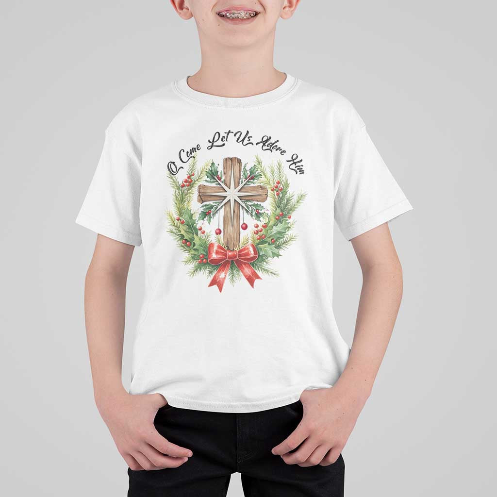 Cross Christmas T Shirt For Kid O Come Let Us Adove Him - Wonder Print Shop