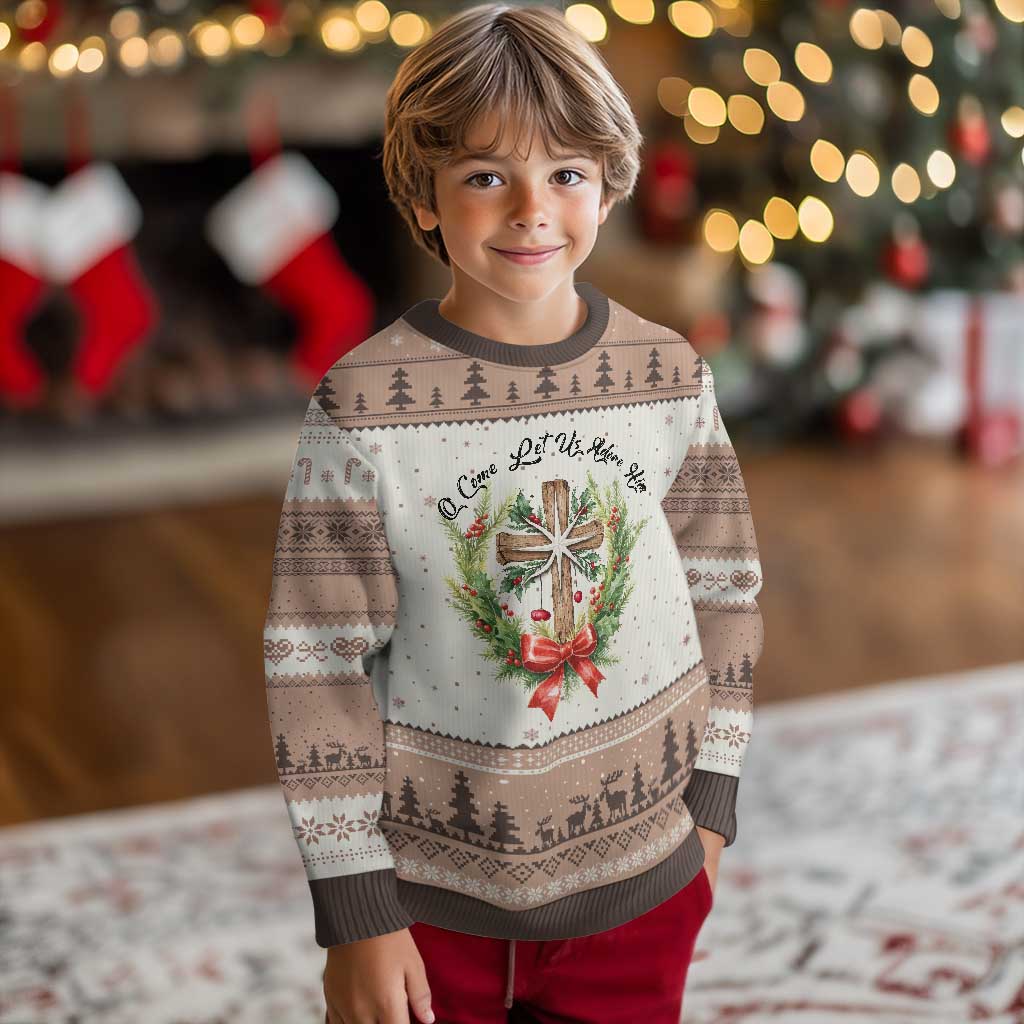 Cross Xmas Ugly Christmas Sweater O Come Let Us Adove Him - Wonder Print Shop