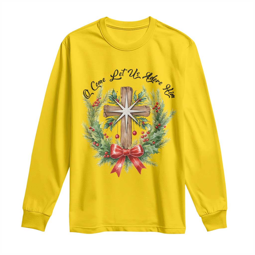 Cross Christmas Long Sleeve Shirt O Come Let Us Adove Him - Wonder Print Shop