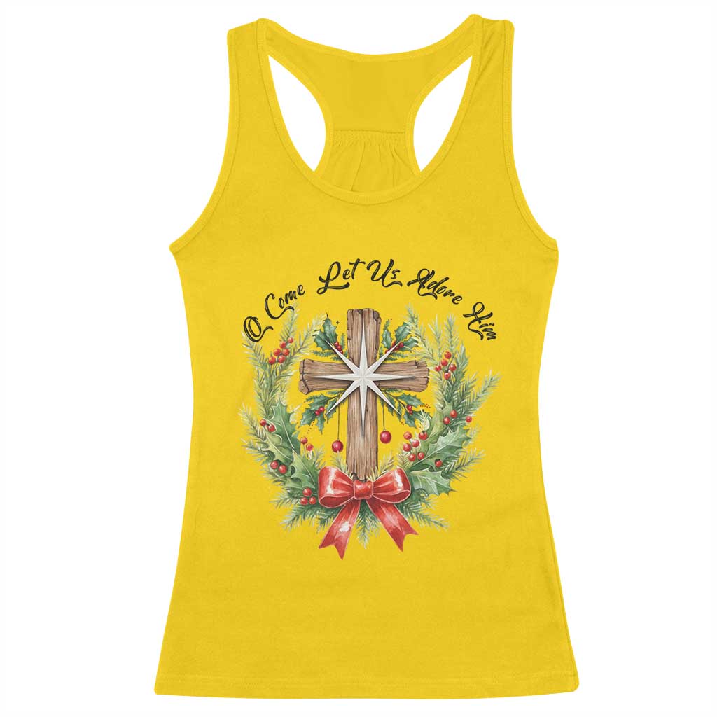 Cross Christmas Racerback Tank Top O Come Let Us Adove Him - Wonder Print Shop