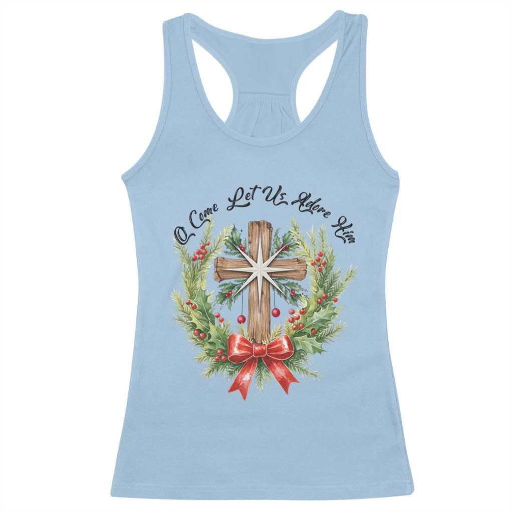 Cross Christmas Racerback Tank Top O Come Let Us Adove Him - Wonder Print Shop