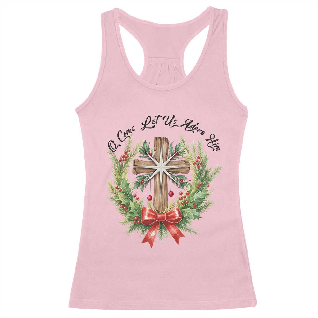 Cross Christmas Racerback Tank Top O Come Let Us Adove Him - Wonder Print Shop