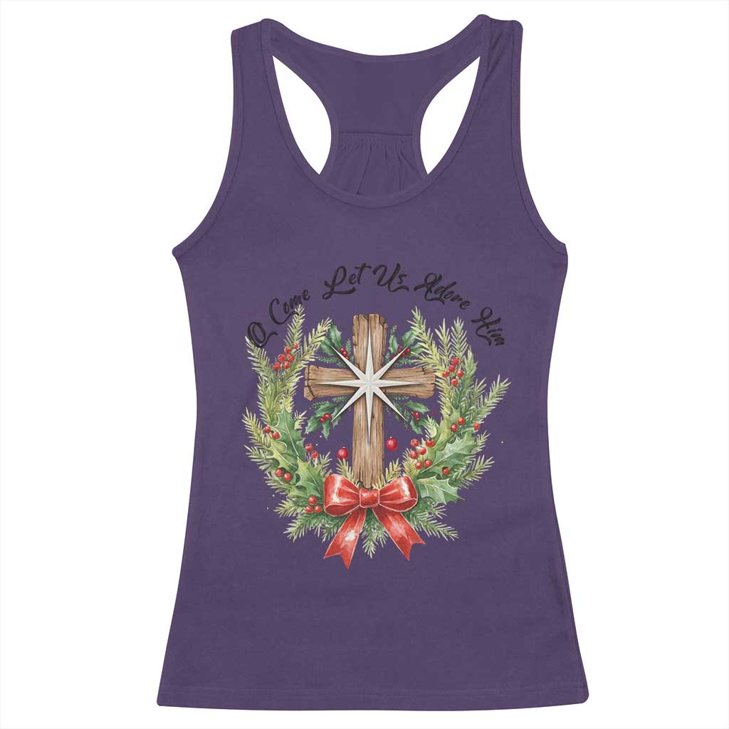 Cross Christmas Racerback Tank Top O Come Let Us Adove Him - Wonder Print Shop