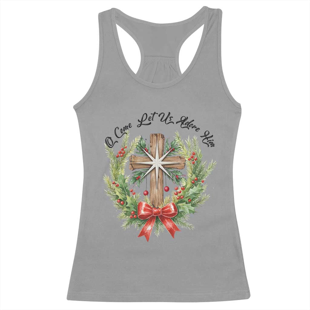 Cross Christmas Racerback Tank Top O Come Let Us Adove Him - Wonder Print Shop