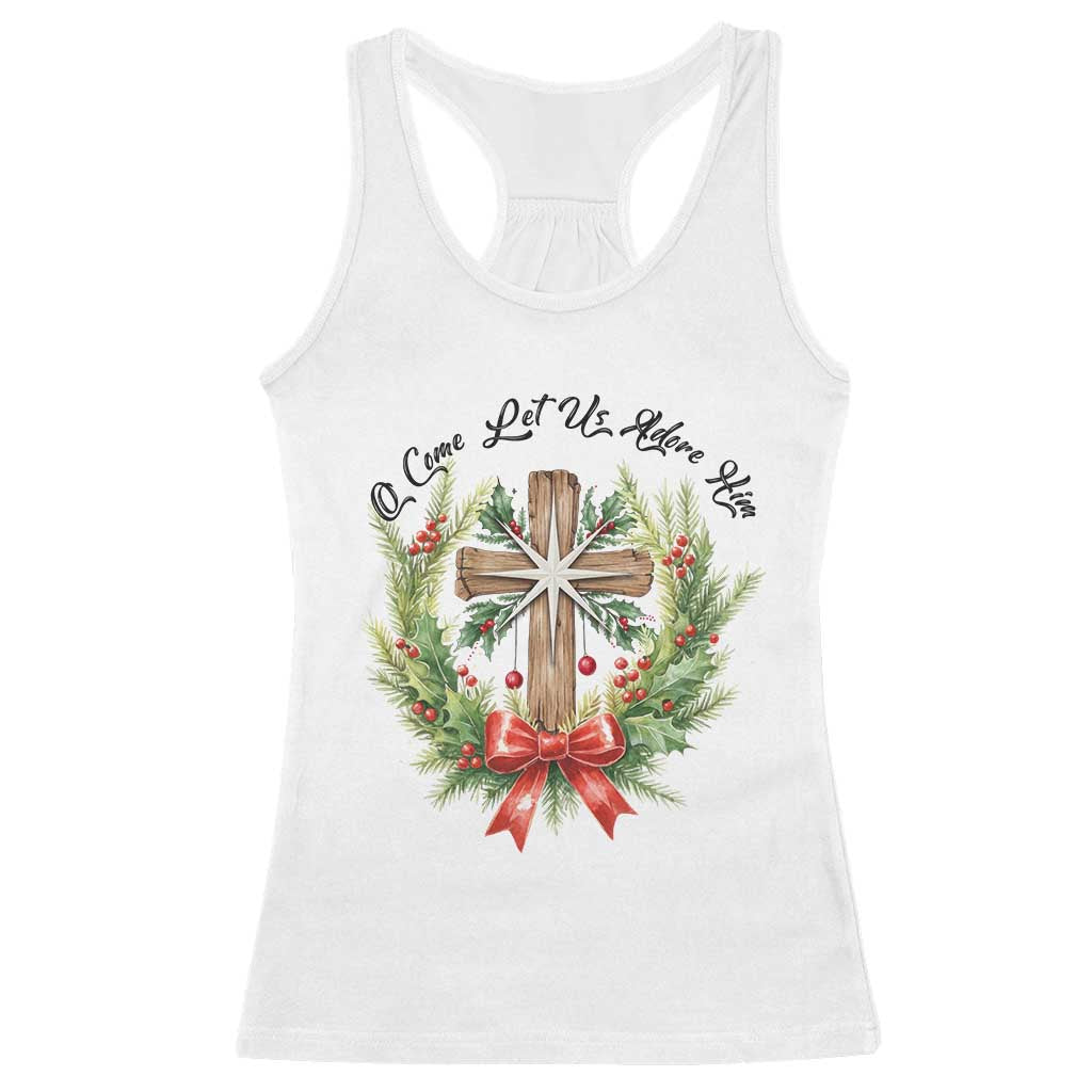 Cross Christmas Racerback Tank Top O Come Let Us Adove Him - Wonder Print Shop