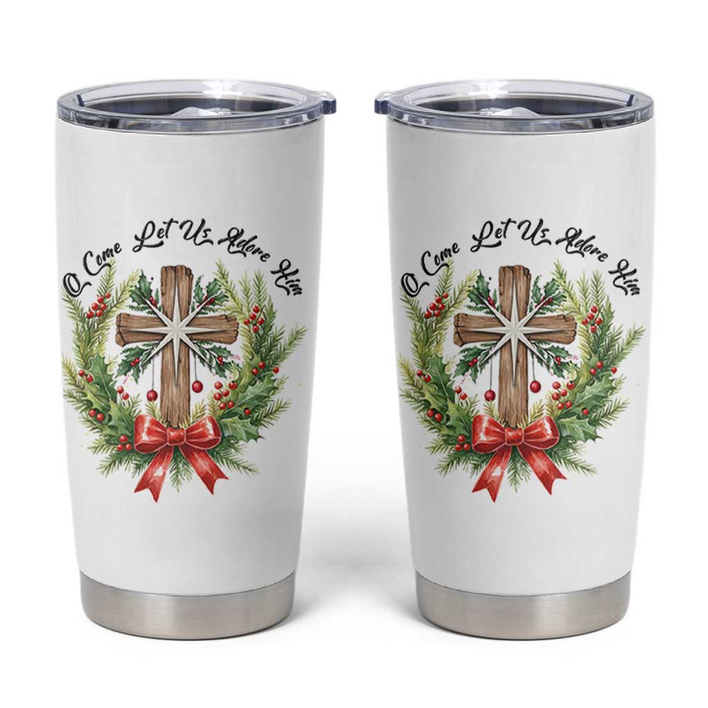 Cross Christmas Tumbler Cup O Come Let Us Adove Him - Wonder Print Shop