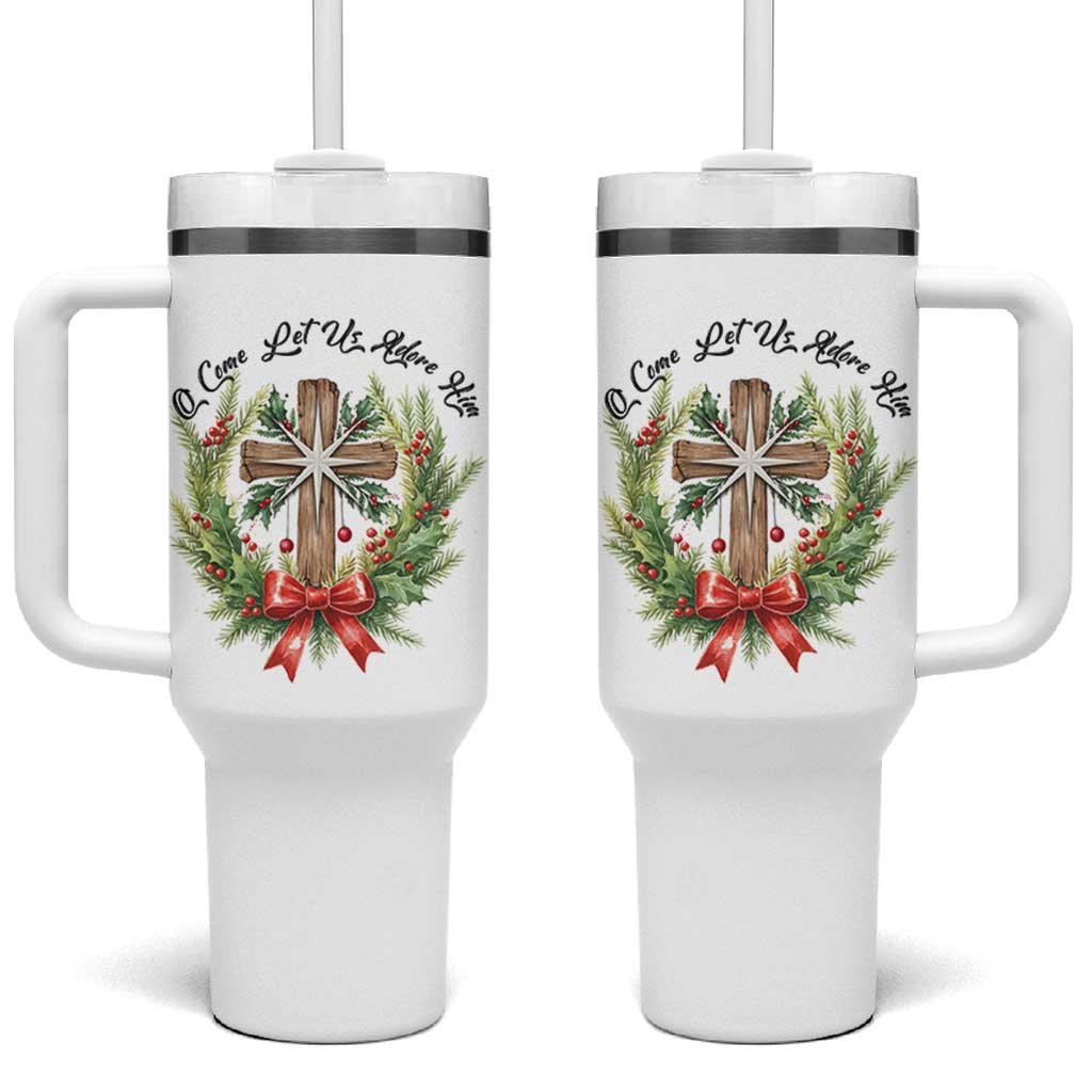 Cross Christmas Tumbler With Handle O Come Let Us Adove Him - Wonder Print Shop