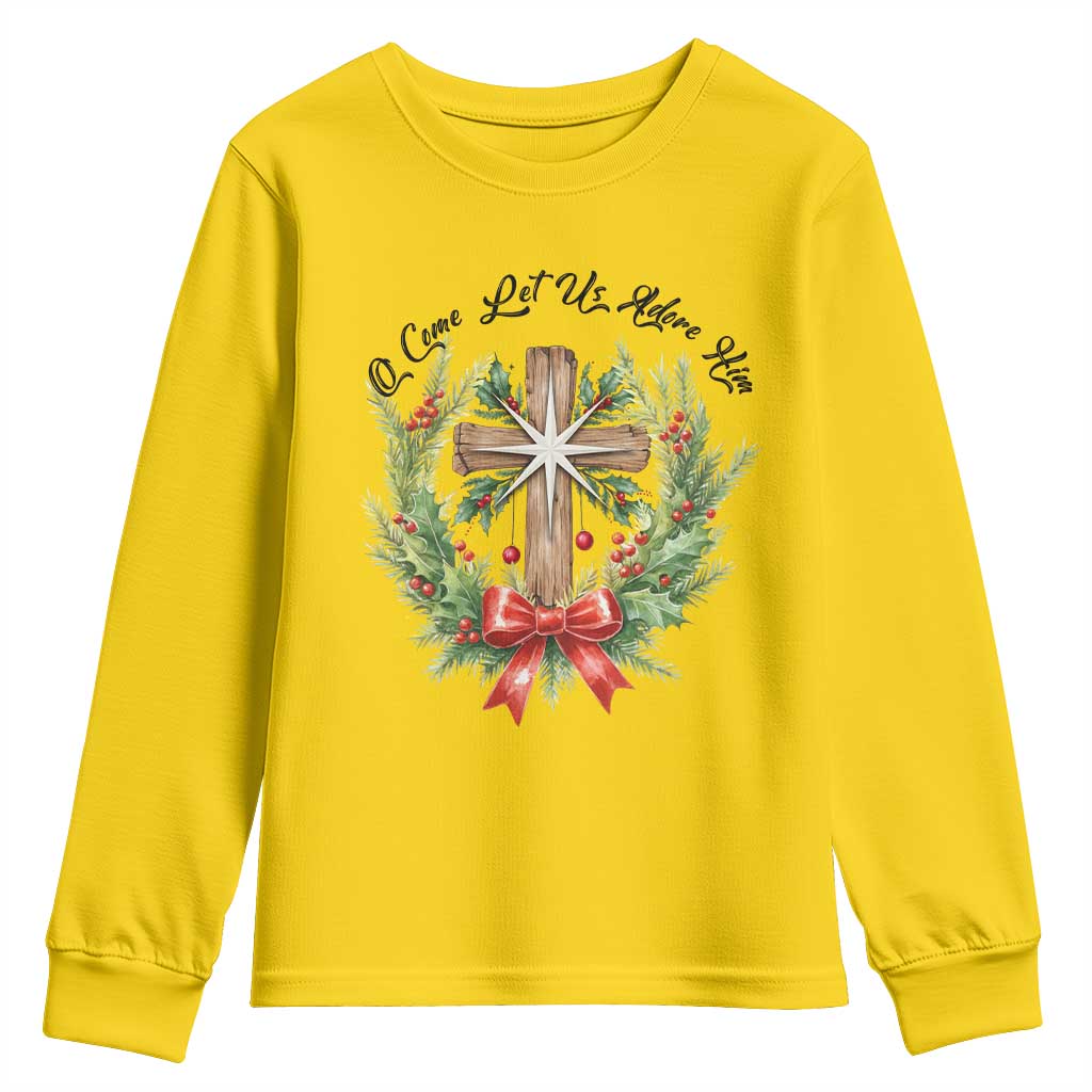 Cross Christmas Youth Sweatshirt O Come Let Us Adove Him - Wonder Print Shop